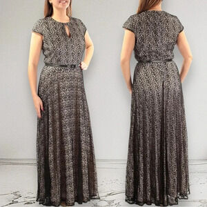 Alex Evenings All Over Lace A-Line Gown Dress Black Nude Size 14